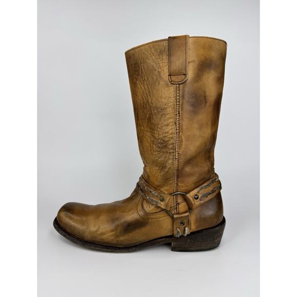 Bed|Stu Glendale Tan Leather Harness Moto Boots Womens 10 Goodyear Welt Boho - Picture 2 of 16